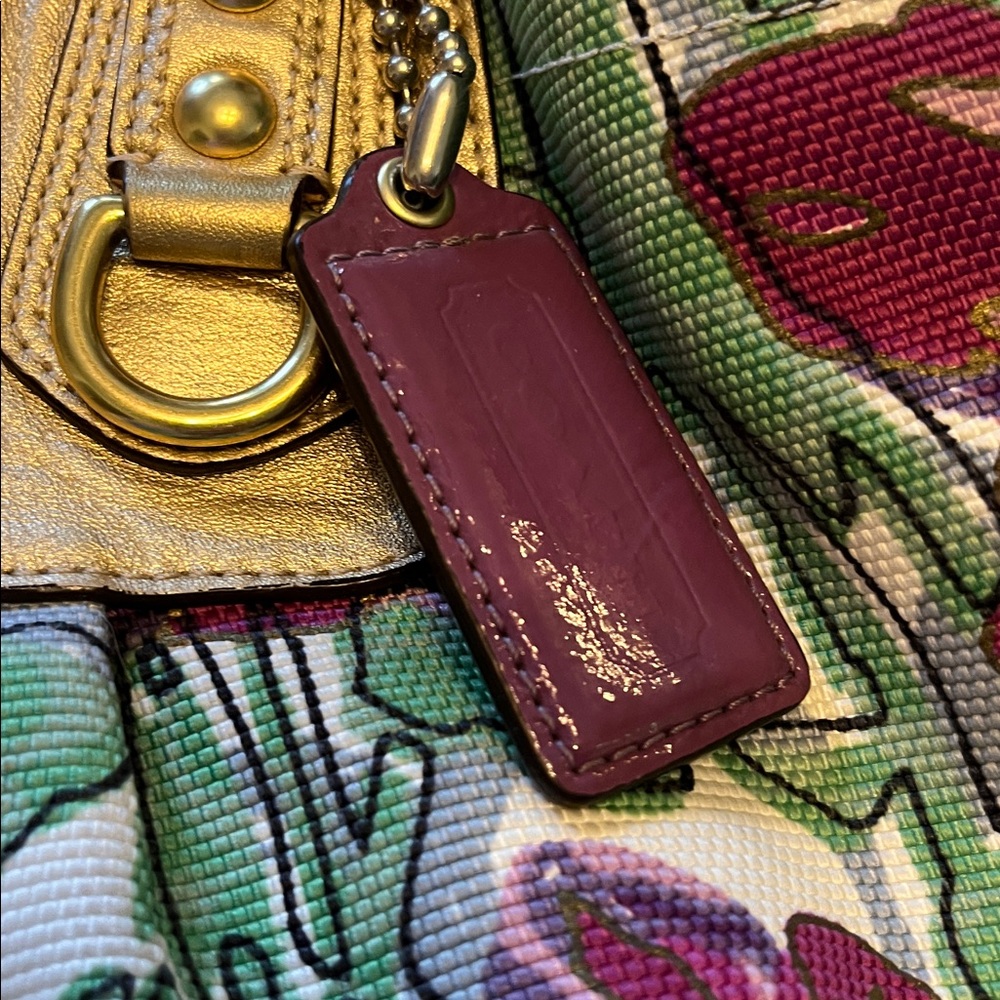 Coach Floral Tote in Green, Pink & Gold Accents - Picture 3 of 12